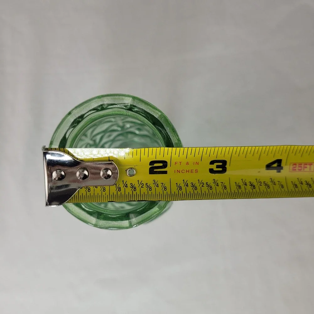 Vintage Green Glass Vase Diamond Quilted Pattern Scalloped Rim 7
